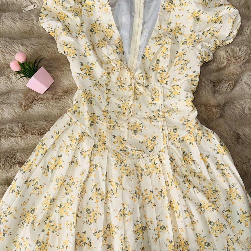 Floral Yellow and White Dress